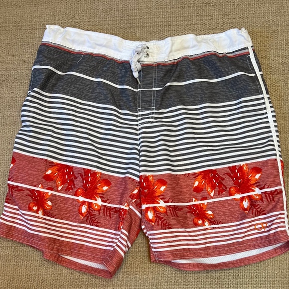 OP Board Shorts Mens XLFloral Stripe Gray Orange Surf Swim Summer Retro Y2K - Picture 1 of 14